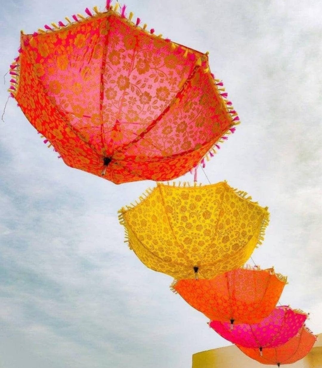 LAMANSH umbrella Assorted colors / Cotton Pack of 80 Golden Decorative Umbrella's at Rs 160 each for Indian Wedding decoration Umbrellas