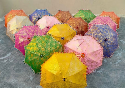 LAMANSH umbrella Assorted colors / Cotton Pack of 80 Golden Decorative Umbrella's at Rs 160 each for Indian Wedding decoration Umbrellas