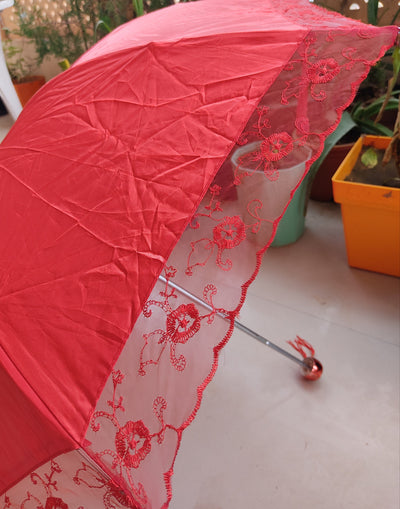 LAMANSH umbrella Red / Cotton LAMANSH® (Pack of 1) Red Wedding Bridal entry umbrella / Designer Net Umbrella