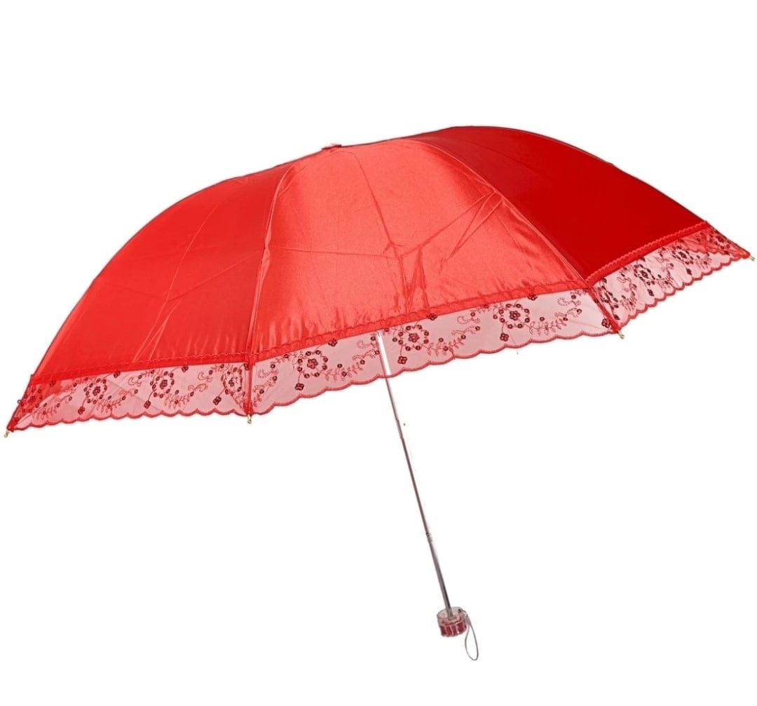LAMANSH umbrella Red / Polyster LAMANSH® (Pack of 1) Red Wedding Bridal entry umbrella / Designer Umbrella with Floral lace