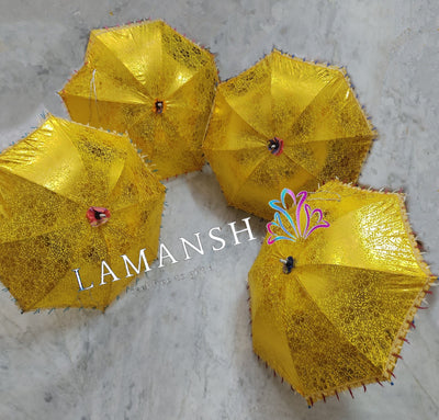 LAMANSH umbrella Yellow / Fabric / 4 LAMANSH® (Pack of 4) Yellow Handcrafted Beautiful Jaipuri Print Embroidery Work Umbrella for Party Decoration, Home Decor, Pre Wedding shoot , Backdrop