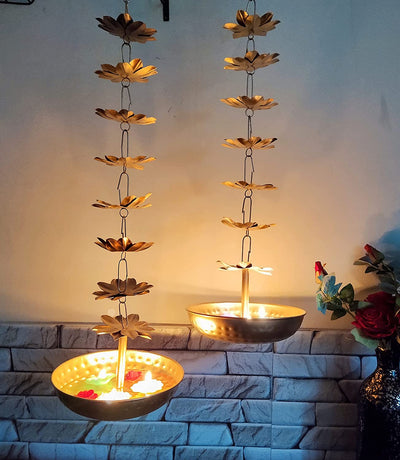 Lamansh urli LAMANSH® (2.5 feet height) Metal Wall Lotus Hanging Urli for Ganpati / Diwali Festival decoration / Metal Designer urli for pooja mandir home decoration