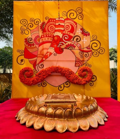 Lamansh urli LAMANSH® Golden Lotus Floral Shape 5.5 ft Diameter Big size Fiber Urli for Haldi ceremony
