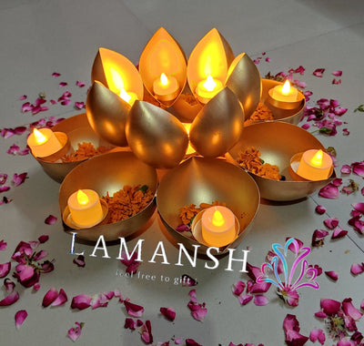 Lamansh urli LAMANSH® Lotus Shaped Urli / Diya Tealight Candle 🪔 holder stand / Metal Handcrafted urli for festival gifting 🎁 / Home decor product for Diwali