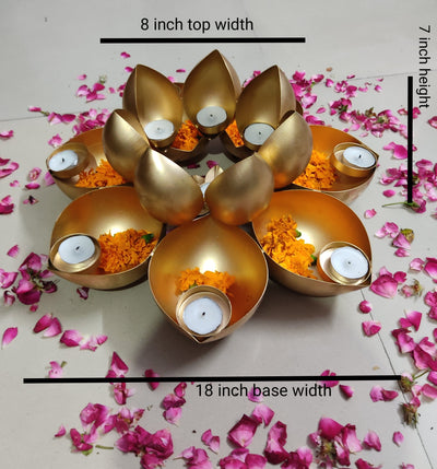 Lamansh urli LAMANSH® Lotus Shaped Urli / Diya Tealight Candle 🪔 holder stand / Metal Handcrafted urli for festival gifting 🎁 / Home decor product for Diwali ( candles not included )