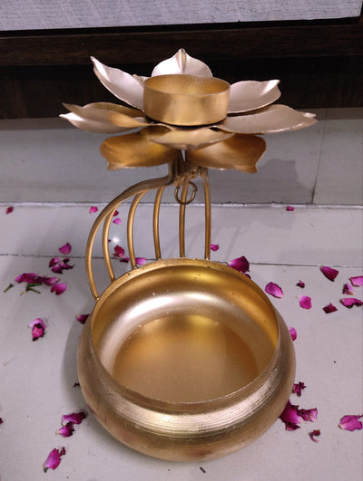 Lamansh urli LAMANSH® Metal Lotus Urli Bowl in Flower Design for Decoration / Ganpati Navratri Diwali Festival decoration / Metal Designer urli for pooja mandir home decoration