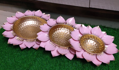Lamansh urli LAMANSH® Metal Pink Round URLI in Petals shape Decorative Handcrafted Bowl for Floating Flowers and Tea Light Candles Home,Office and Table Decor / Urli for ✨Festival Diwali & Ganpati decoration