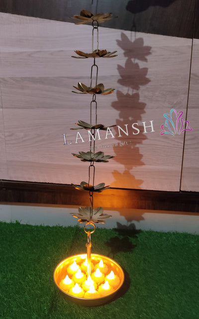 Lamansh urli LAMANSH® Metal Wall Lotus Hanging Urli for Ganpati / Diwali Festival decoration / Metal Designer urli for pooja mandir home decoration