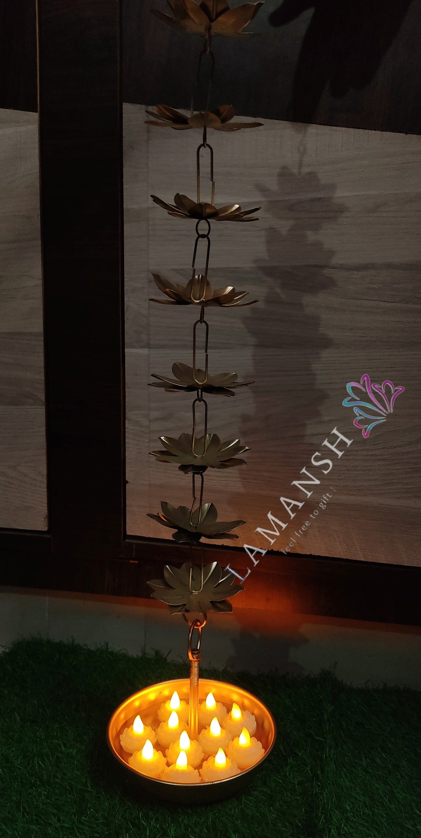 Lamansh urli LAMANSH® Metal Wall Lotus Hanging Urli for Ganpati / Diwali Festival decoration / Metal Designer urli for pooja mandir home decoration