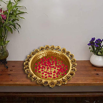Lamansh urli LAMANSH® Round Flower Border Designer URLI Decorative Beautiful Handcrafted Bowl for Floating Flowers and Tea Light Candles Home,Office and Table Decor Special/uruli /Diwali & Ganpati decoration
