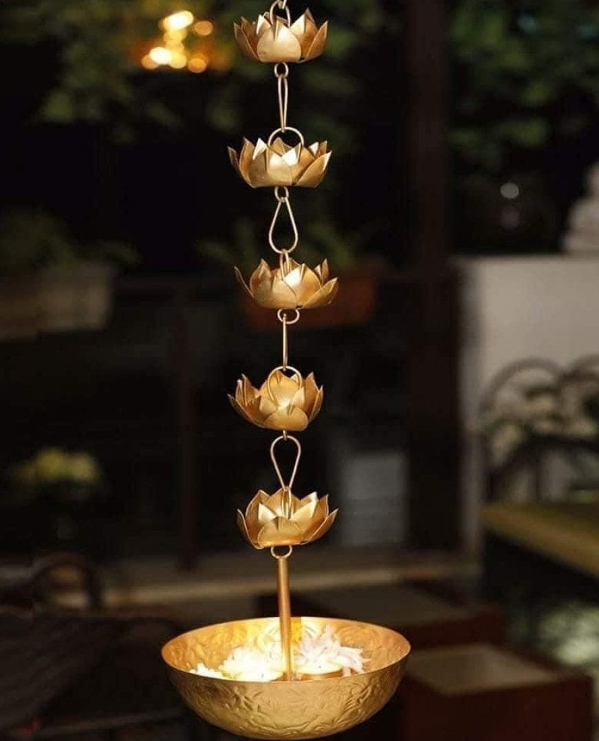 Lamansh urli LAMANSH® Set of 5 Lotus Hanging Urli Beautiful Metal Wall Hanging urli /uruli /Hanging Diya for Floating Flowers Candles Golden / Diwali Event decoration