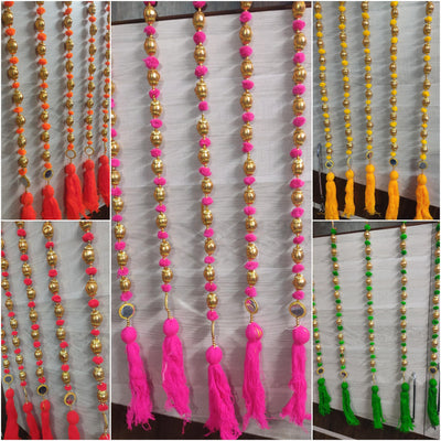 LAMANSH Wall Decorative hanging LAMANSH® 50 Line Hangings (3 feet) Wall Door Pom Pom Tassels Hangings, Gota & Mirror work Strings for decoration Torans Garland Bandhwar Decoration Item for Home Décor Diwali Festival, Navratri & Events