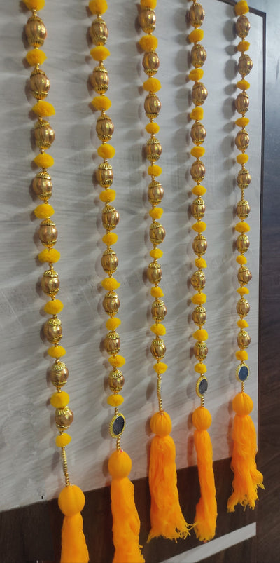 LAMANSH Wall Decorative hanging LAMANSH® 50 Line Hangings (3 feet) Wall Door Pom Pom Tassels Hangings, Gota & Mirror work Strings for decoration Torans Garland Bandhwar Decoration Item for Home Décor Diwali Festival, Navratri & Events