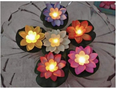 LAMANSH Water Floating candle Multicolor / Plastic / Standard LAMANSH® Water Floating smokeless Candle and Lotus Flowers Sensor LED Tea Light Multi Colour Pack of 6pc