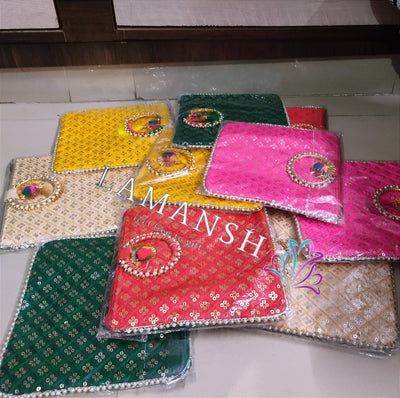 LAMANSH wedding envelope LAMANSH® (9*9 inch) Sequin Work Gift Bags with Gota Ring Handle for Bridesmaids / Designer hand potli bags for wedding return favours 🎁