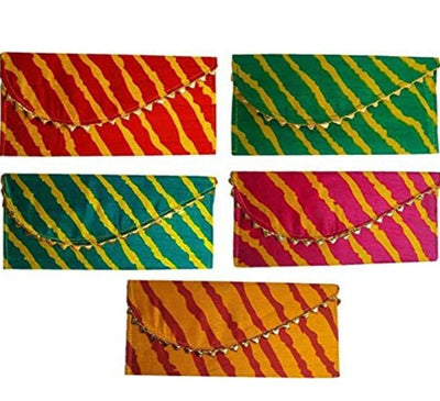 LAMANSH wedding envelope LAMANSH Shagun Bandhej Laheriya Envelope For Wedding Party Wallet Clutch Gifting Lifafa Envelopes (Pack of 5) (Multicolour1)