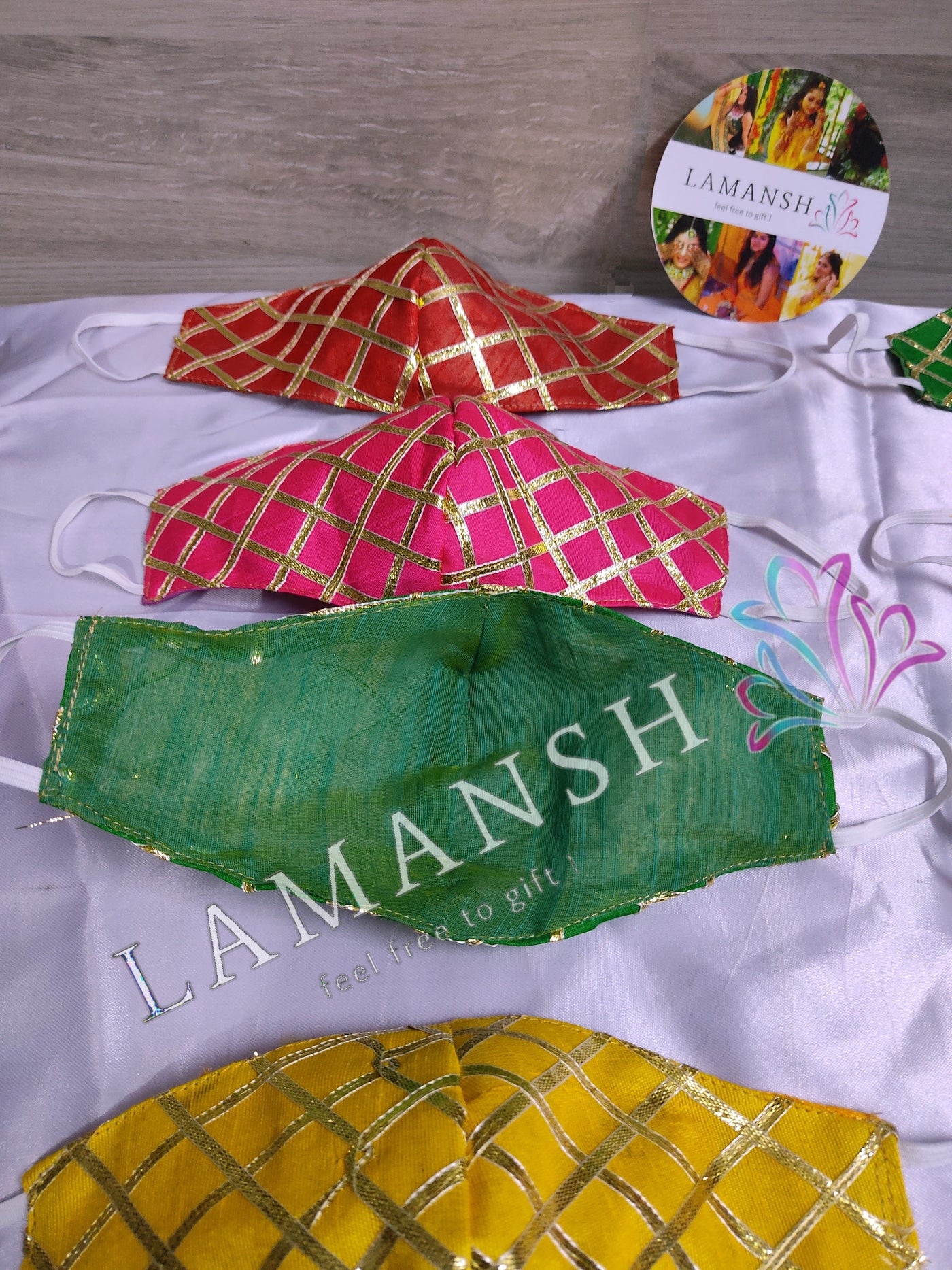 LAMANSH Wedding Mask Multicolor / Fabric / Standard LAMANSH® Pack of 10 Designer Face Mask-Gota Patti-Cloth Embroidery Masks for Wedding Guests Barati Wedding & Party Favors Masks / Reusable & Washable
