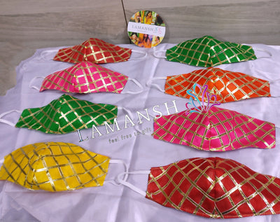 LAMANSH Wedding Mask Multicolor / Silk / Standard LAMANSH® 100 PCS Designer Face Mask-Gota Patti-Cloth Embroidery Masks for Wedding Guests Barati Wedding & Party Favors Masks / Reusable & Washable