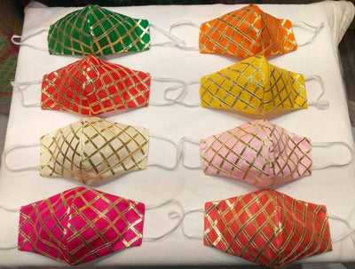LAMANSH Wedding Mask Multicolor / Silk / Standard LAMANSH® 100 PCS Silk Embroidery Bridal Face Mask-Gota Patti-Cloth Embroidery Mask for Adult-Reusable-Wedding Invitation-Indian Party Favors