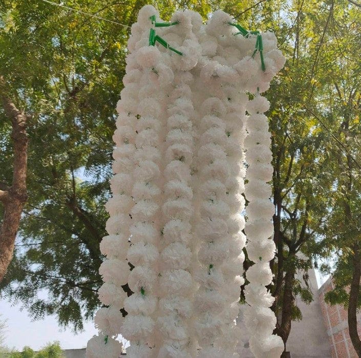 Lamansh White LAMANSH (Pack of 5) 5 feet White Artificial Marigold Fluffy Flowers Garlands for Wedding , Event , Diwali Decoration