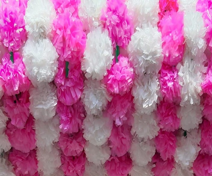 Lamansh White Pink LAMANSH (Pack of 10) 5 ft pink,White Artificial Marigold Fluffy Flowers Garlands for backdrop Decoration