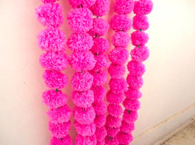 Lamansh White Pink LAMANSH (Pack of 10) 5 ft pink,White Artificial Marigold Fluffy Flowers Garlands for backdrop Decoration