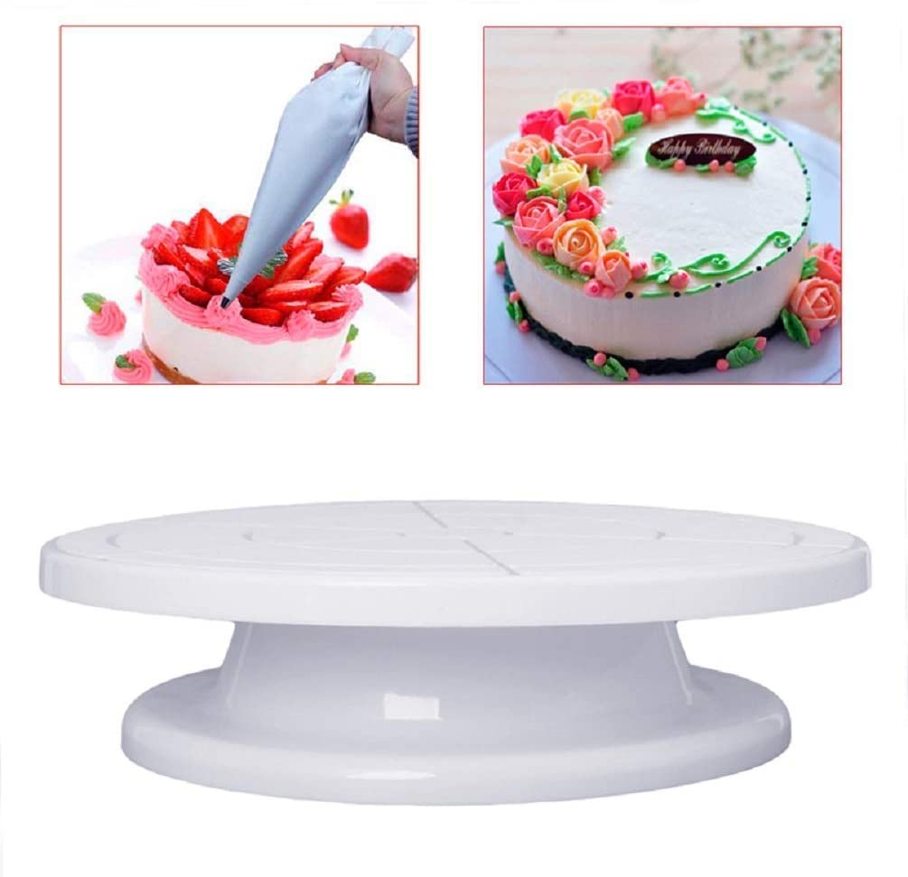 LAMANSH White / Plastic / 1 LAMANSH® Plastic Rotating Cake Decorating Revolving Turntable Baking Stand 360 Degree Rotator - White