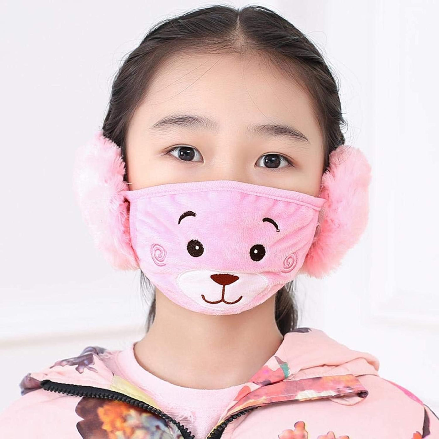 LAMANSH Winter Masks Multicolor / Fabric / Pack of 5 LAMANSH® 5 pc Girls/Boys Warm Winter Face Mask with Plush Ear Muffs Ear Covers Pack of 5 (Size 3-16 Years)