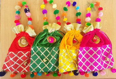LAMANSH ® Women's Potli Bag LAMANSH 4 Pcs Potli bags for women handbags traditional Indian Wristlet with Drawstring Ethnic Embroidery Women Fashion Potli
