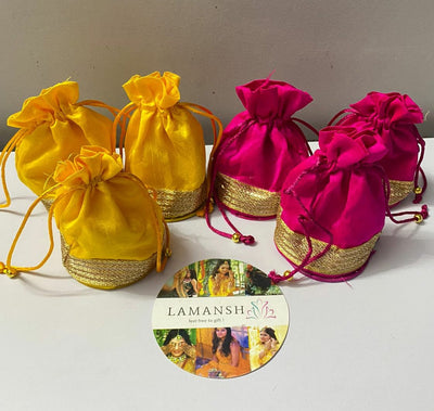 LAMANSH ® Women's Potli Bag LAMANSH® 5*3 inch Small Golden Zari border Designer Potli bags for Giveaways / Return Gifts 🎁 Favours for guests / wedding favors for guests