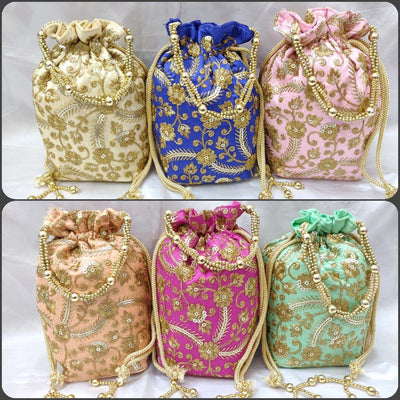 LAMANSH ® Women's Potli Bag LAMANSH 6 Pcs Potli bags for women handbags traditional Indian Wristlet with Drawstring Ethnic Embroidery Women Fashion Potli