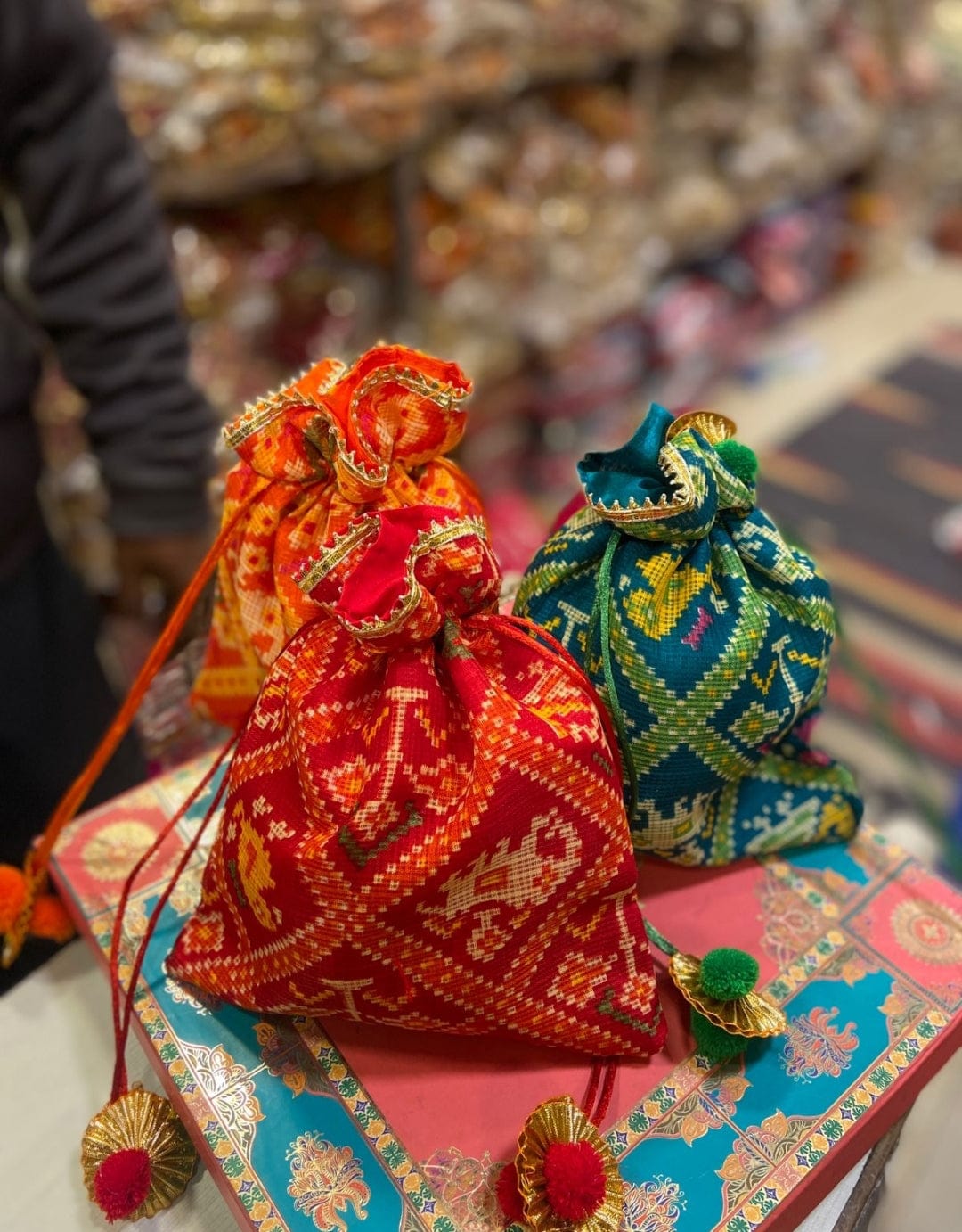 LAMANSH ® Women's Potli Bag LAMANSH® 7*9 inch Patola Print Potli bags for Giveaways 🎁 & Favours / Shagun Pouch Return Gifts for Haldi mehendi roka wedding