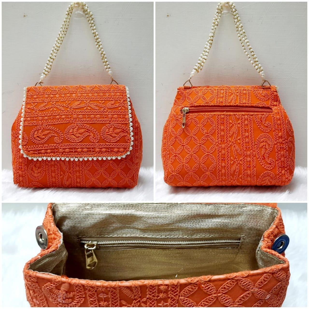 LAMANSH ® Women's Potli Bag LAMANSH® 8*7 inch Lucknowi Chikankari work hand bags for women / Best gift 🎁 option too