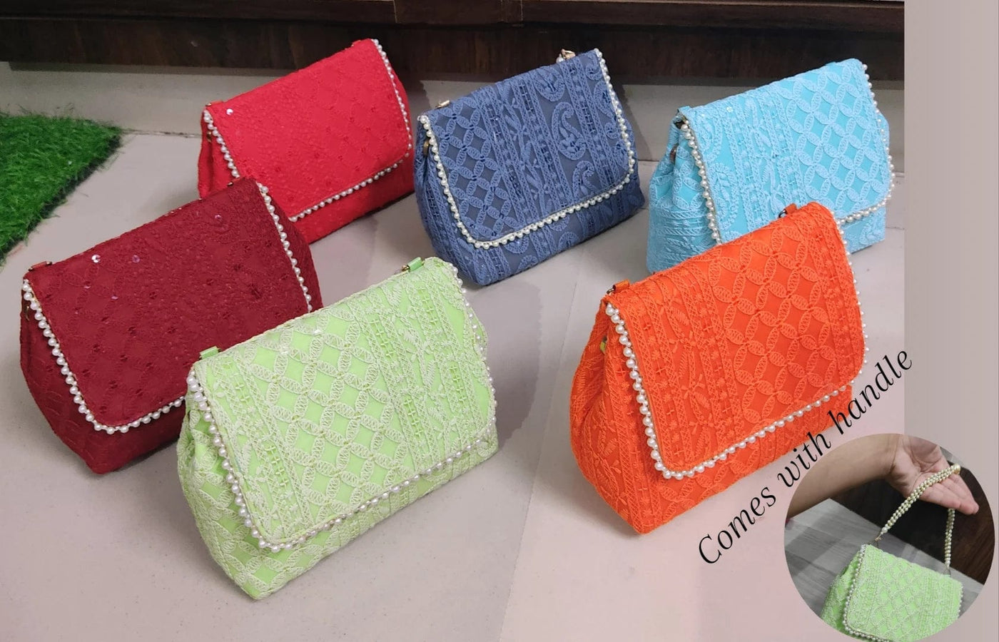 LAMANSH ® Women's Potli Bag LAMANSH® 8*7 inch Lucknowi Chikankari work hand bags for women / Best gift 🎁 option too