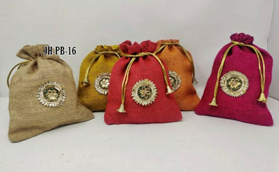 LAMANSH ® Women's Potli Bag LAMANSH® (8*7 inch) Set of 12 Gota Patti Jute Potli Bags & Pouch Best for Wedding ,Party Supply Gift Bags