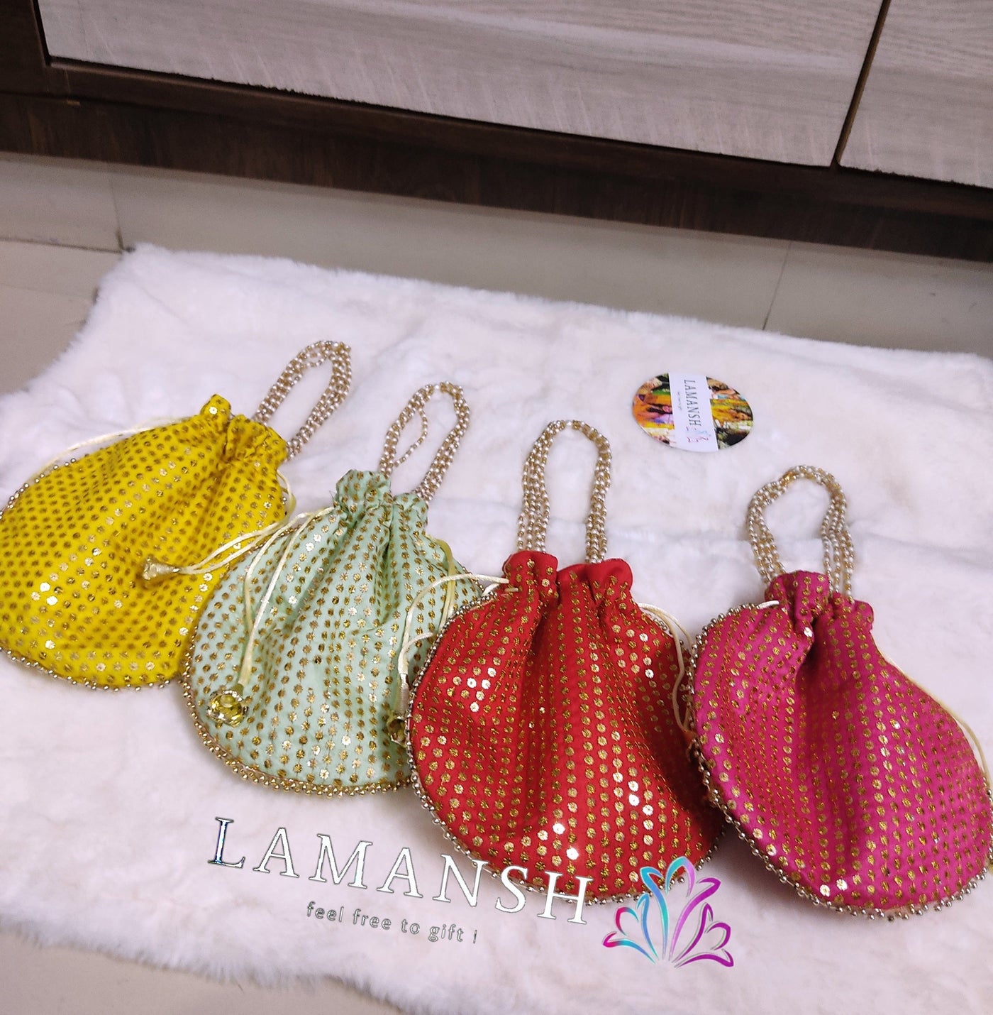 LAMANSH ® Women's Potli Bag LAMANSH® 9*9 inch Designer Potli bags for Giveaways / Return Gifts 🎁 Favours for guests / wedding favors for guests