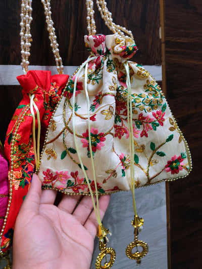 LAMANSH ® Women's Potli Bag LAMANSH® 9*9 inch Floral 🌺 embroidered Designer Potli bags for Giveaways / Return Gifts 🎁 Favours for guests / wedding favors for guests