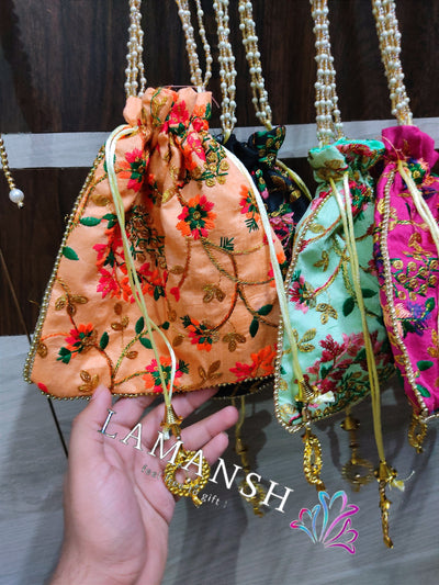 LAMANSH ® Women's Potli Bag LAMANSH® 9*9 inch Floral 🌺 embroidered Designer Potli bags for Giveaways / Return Gifts 🎁 Favours for guests / wedding favors for guests