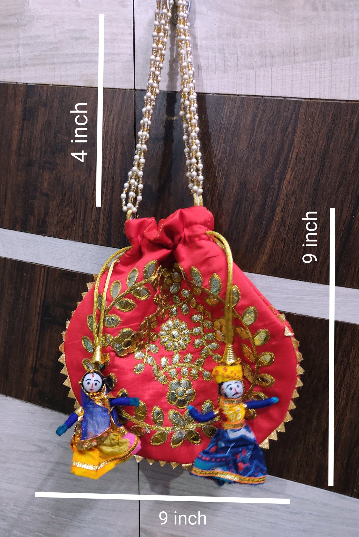 LAMANSH ® Women's Potli Bag LAMANSH® 9*9 inch Gota work Embroidered Potli bags with Raja Rani puppets for Giveaways for women / Return Gifts 🎁 Favours for guests