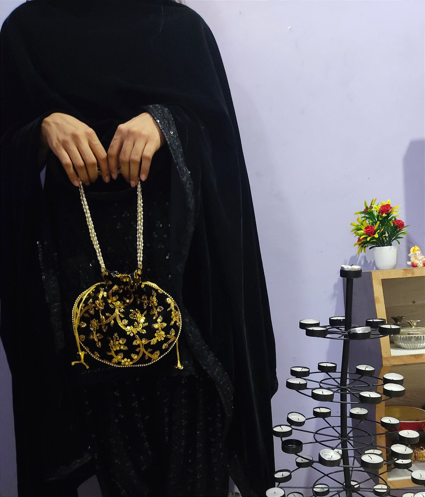 LAMANSH ® Women's Potli Bag LAMANSH® Black Sequin Ethnic Potli Bag | Handbag for Wedding ceremony | Designer Potli bags for girls & women | Perfect for gifting 🎁 too
