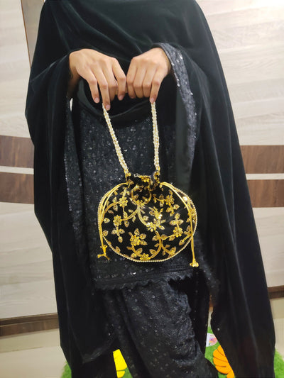 LAMANSH ® Women's Potli Bag LAMANSH® Black Sequin Ethnic Potli Bag | Handbag for Wedding ceremony | Designer Potli bags for girls & women | Perfect for gifting 🎁 too