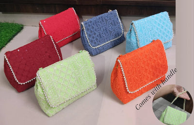 LAMANSH ® Women's Potli Bag LAMANSH® Lucknowi Chikankari work hand bags for women ( Size 8*7 inch) Best gift 🎁 option too
