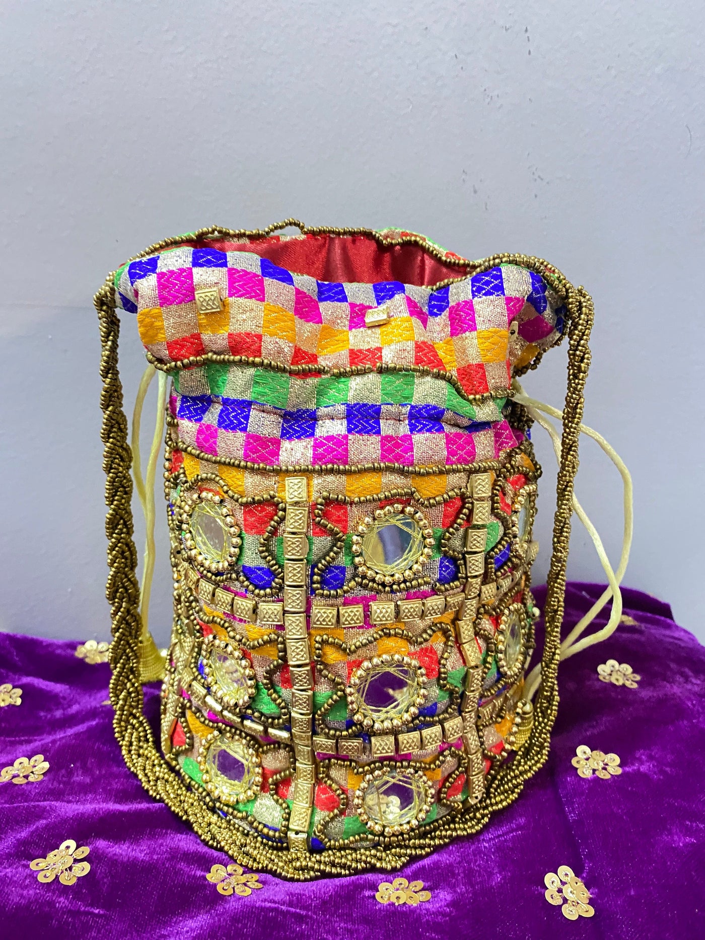 LAMANSH ® Women's Potli Bag LAMANSH® Multicolour Embroidered Stone work Ethnic Potli Bag Handbag