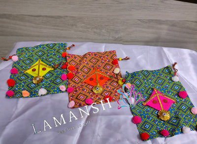 LAMANSH ® Women's Potli Bag LAMANSH Pack of 10 (7*9 inch) Rajasthani Style Kite Style Potli Bags for Giveaways / Perfect for Gifting in Makar Sankranti