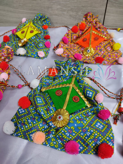 LAMANSH ® Women's Potli Bag LAMANSH Pack of 10 (7*9 inch) Rajasthani Style Kite Style Potli Bags for Giveaways / Perfect for Gifting in Makar Sankranti