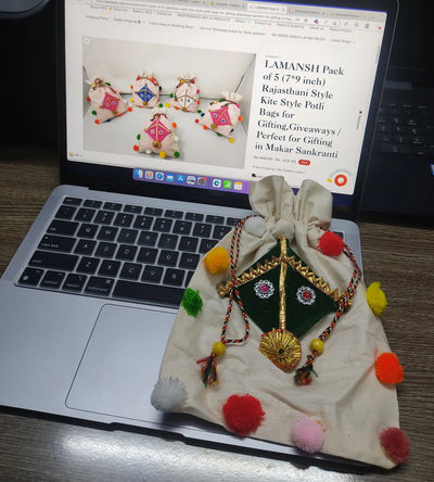 LAMANSH ® Women's Potli Bag LAMANSH Pack of 5 (7*9 inch) Rajasthani Style Kite Style Potli Bags for Gifting,Giveaways / Perfect for Gifting in Makar Sankranti