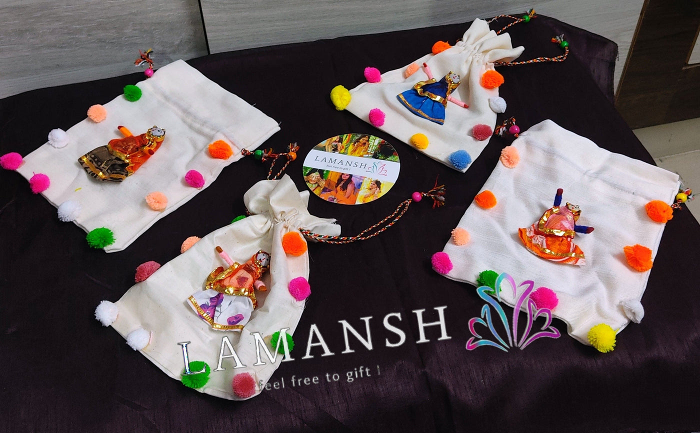 LAMANSH ® Women's Potli Bag LAMANSH Pack of 5 Rajasthani Puppet Style Potli Bags for Gifting,Giveaways / Perfect for Gifting in Makar Sankranti