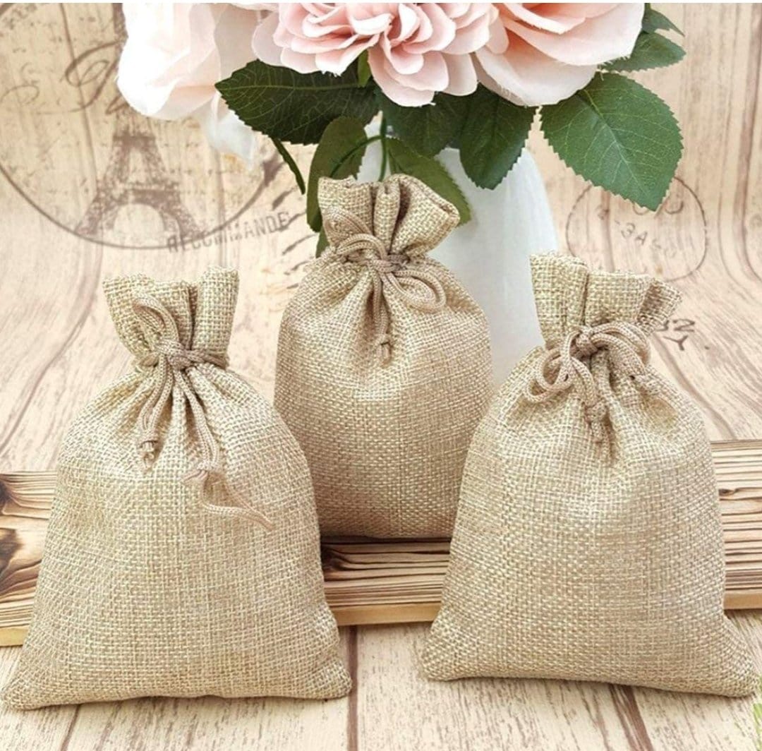 LAMANSH Royal Premium Small (5*4 inch) High Quality Jute Linen Potli Bags Pouch Best for Wedding ,Party Supply Gift Bags (Set of 12)