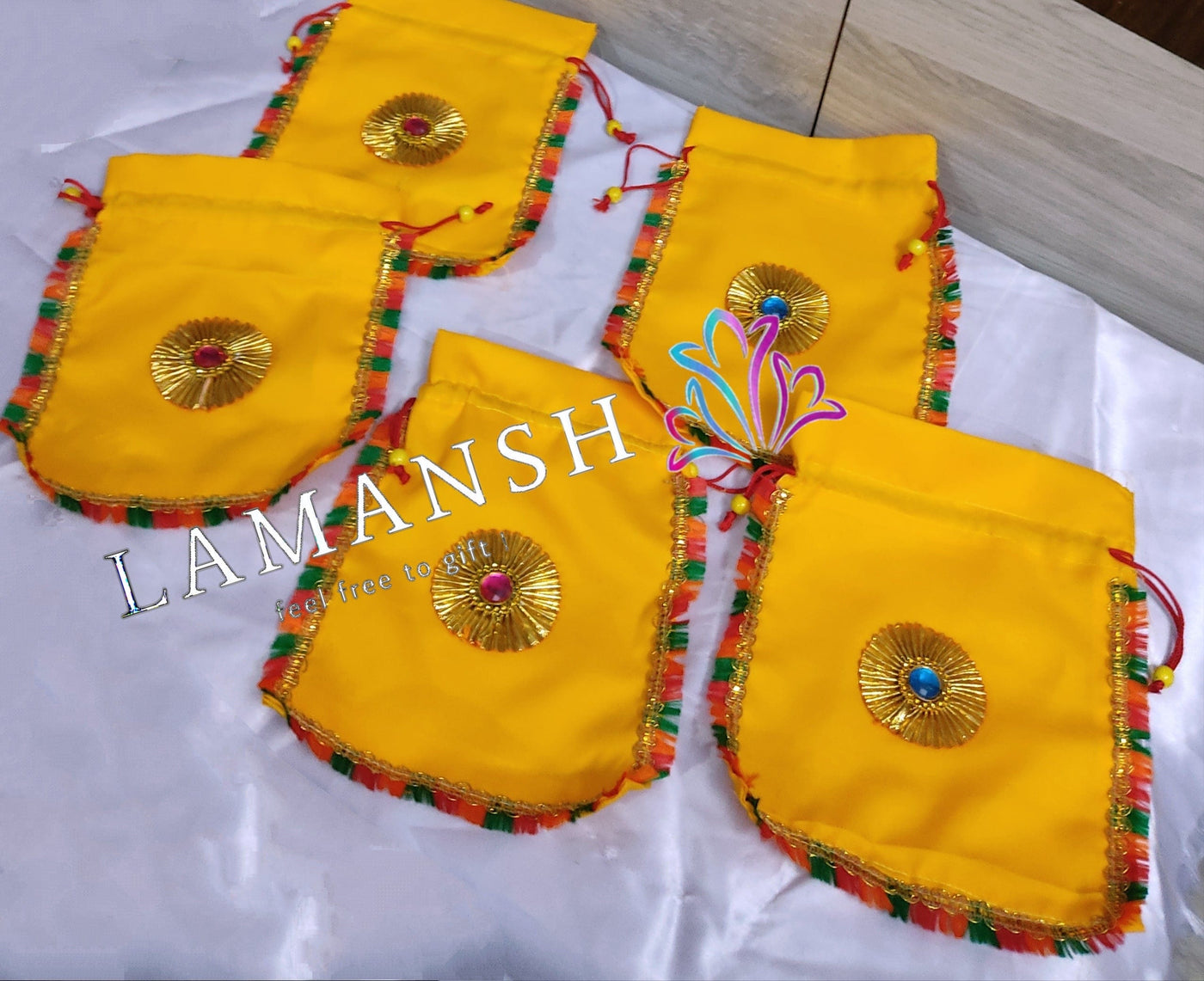 LAMANSH ® Women's Potli Bag LAMANSH Set of 10 (7*9 inch) Rajasthani Designer Potli Bags for Giveaways / Perfect for Gifting