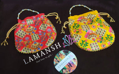 LAMANSH ® Women's Potli Bag LAMANSH (Size - 9*9 inch) Patola Potli bags for women handbags traditional Indian Ethnic Embroidery Fashion Potli